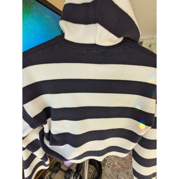 Primark Cares Cropped Navy and white Striped Hoodie 3/4 Sleeve 2XS - Picture 3 of 6